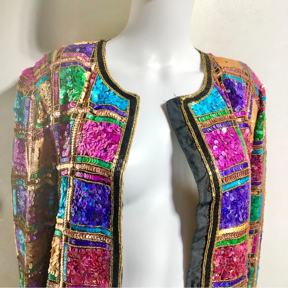 Laurence Kazar Vintage Vibrant Sequin Plaid Jacket - Picture 9 of 11